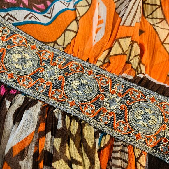 Vintage Nicole Miller Sz 4 Silk Plunge Sleeveless Dress Brown Orange Summer Fall - Picture 9 of 11